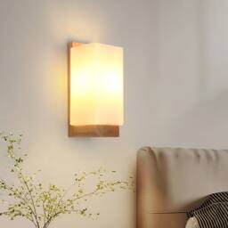 Pheashine Wood Wall Sconce, E27 Modern Wall Light Glass Shade, Bulb included in Light Brown - thumbnail 3