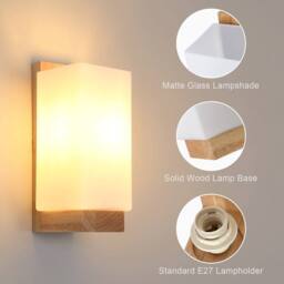 Pheashine Wood Wall Sconce, E27 Modern Wall Light Glass Shade, Bulb included in Light Brown - thumbnail 4