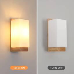 Pheashine Wood Wall Sconce, E27 Modern Wall Light Glass Shade, Bulb included in Light Brown - thumbnail 5