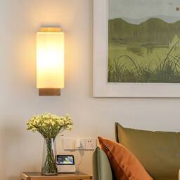Pheashine Wood Wall Sconce, E27 Modern Wall Light Glass Shade, Bulb included in Light Brown - thumbnail 7