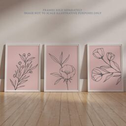 Wee Blue Coo Pack of 4 Minimalist Wildflower Outline Black on Pastel Pink Simple Floral Unframed Wall Art Living Room Prints Set in Light Pink - thumbnail 6