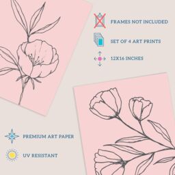 Wee Blue Coo Pack of 4 Minimalist Wildflower Outline Black on Pastel Pink Simple Floral Unframed Wall Art Living Room Prints Set in Light Pink - thumbnail 4