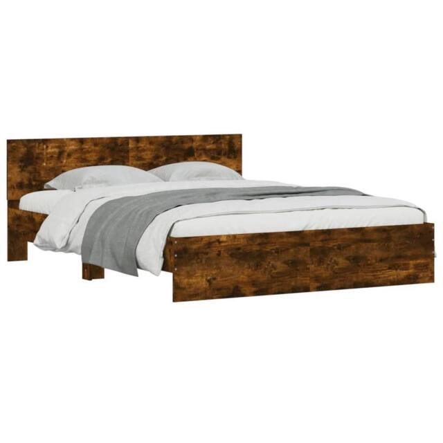 Berkfield Home Durable Bed Frame with LED without Mattress Smoked Oak 160x200 cm in Brown - image 1
