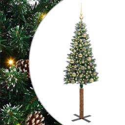 Berkfield Home Slim Christmas Tree with 150 LEDs Green & White 150 cm - thumbnail 2