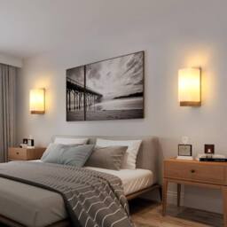 Goeco Wall Light Indoor Wood, Vintage Wall Lamp, Glass Lampshade, with Bulb in White - thumbnail 3