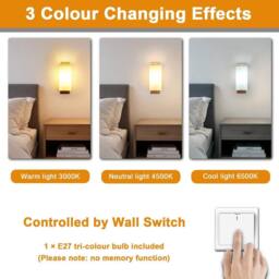Goeco Wall Light Indoor Wood, Vintage Wall Lamp, Glass Lampshade, with Bulb in White - thumbnail 5