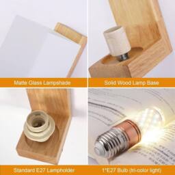 Goeco Wall Light Indoor Wood, Vintage Wall Lamp, Glass Lampshade, with Bulb in White - thumbnail 6