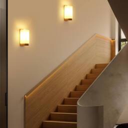 Goeco Wall Light Indoor Wood, Vintage Wall Lamp, Glass Lampshade, with Bulb in White - thumbnail 8