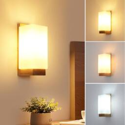 Goeco Wall Light Indoor Wood, Vintage Wall Lamp, Glass Lampshade, with Bulb in White