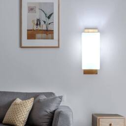 Goeco Wall Light Indoor Wood, Vintage Wall Lamp, Glass Lampshade, with Bulb in White - thumbnail 2