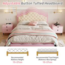 BTM Pink+Beige Bed with Button-Tufted Headboard & Faux Leather in Pink - Size: Single - thumbnail 7