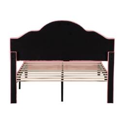 BTM Pink+Beige Bed with Button-Tufted Headboard & Faux Leather in Pink - Size: Single - thumbnail 8