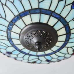 Loops Tiffany Glass Semi Flush Ceiling Light Blue Dragonfly Inverted Shade i00044 in Clear - thumbnail 3