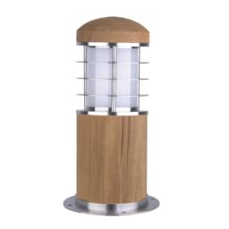 Netlighting Poole 1 Light Outdoor Bollard Light Stainless Steel Teak IP55 E27 in Brown