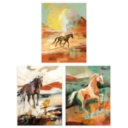 Artery8 Set of 3 Wild Desert Horses Bright Sandy Tones Modern Aesthetic Unframed Wall Art Living Room Poster Prints Pack in Orange - Size: A4 - thumbnail 1
