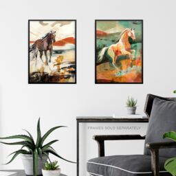Artery8 Set of 3 Wild Desert Horses Bright Sandy Tones Modern Aesthetic Unframed Wall Art Living Room Poster Prints Pack in Orange - Size: A4 - thumbnail 6