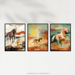 Artery8 Set of 3 Wild Desert Horses Bright Sandy Tones Modern Aesthetic Unframed Wall Art Living Room Poster Prints Pack in Orange - Size: A4 - thumbnail 5