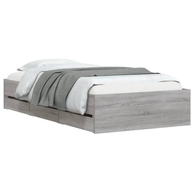 Berkfield Home Modern Bed Frame w/Drawers Frame Grey Sonoma 75x190 cm Small Single - image 1