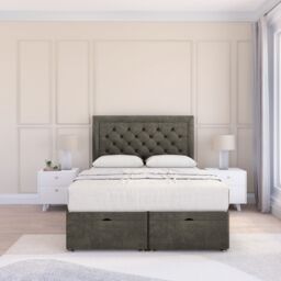 Sloomy Jasmine Dumfries Fabric Ottoman Bed End Opening With Sprung Memory Mattress & 26 Inch strut Headboard in Dark Grey - Size: Single - thumbnail 2