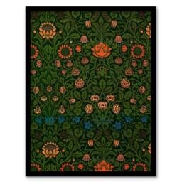 Artery8 William Morris Framed Wall Art Violet & Columbine Floral Pattern in Green - Size: A4 - thumbnail 1