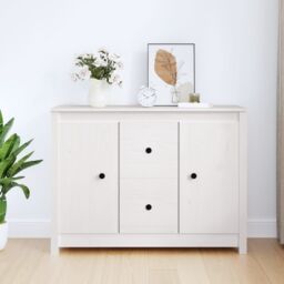 Berkfield Home Sideboard White 100x35x74 cm Solid Wood Pine - Size: 100 x 35 x 74 cm
