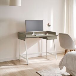 Orsina Functional Oak Desk, Minimal Office Desk, Computer Desk With Storage in Grey