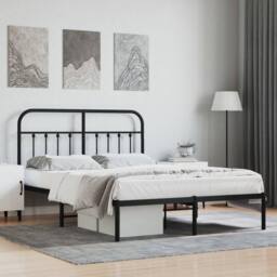 Berkfield Home Metal Bed Frame with Headboard Black 140x190 cm - thumbnail 2