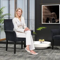 Gymax Padded Waiting Room Chair Wooden Velvet Reception Chair With Armrests in Black - thumbnail 6