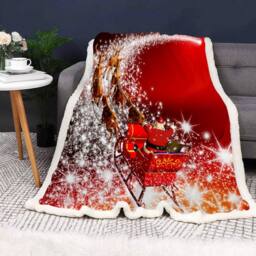Gr8 Home Christmas Sleigh Blanket Large Flannel Throw in Red - Size: 130 cm x 150 cm - thumbnail 1