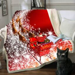 Gr8 Home Christmas Sleigh Blanket Large Flannel Throw in Red - Size: 130 cm x 150 cm - thumbnail 2