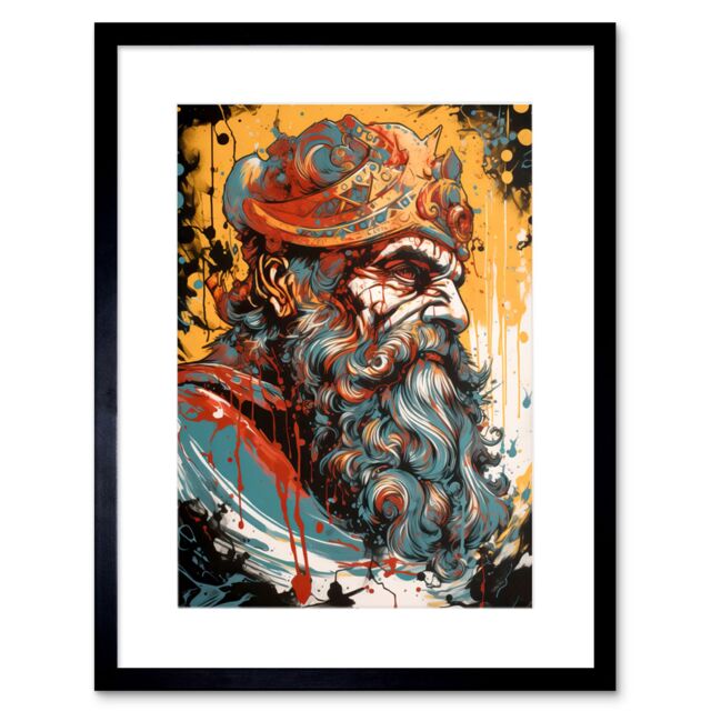 "Artery8 Wall Art Print Ares God of War Acrylic Painting Greek Mythology Blue Red Yellow Battle Deity Artwork Framed 9X7 Inch - Size: W7"" x H9""" - image 1