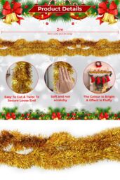 Neel Blue Christmas Tinsel Garland Shiny Metallic Fine Foil Xmas Tree Garland, 2m in Gold - thumbnail 2