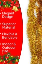 Neel Blue Christmas Tinsel Garland Shiny Metallic Fine Foil Xmas Tree Garland, 2m in Gold - thumbnail 3