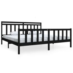 Berkfield Home Bed Frame Black Solid Wood 200x200 cm - thumbnail 2