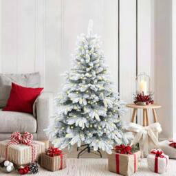 Berkfield Home Beautiful Artificial Christmas Tree with 150 LEDs Green 150 cm PE in White - thumbnail 2