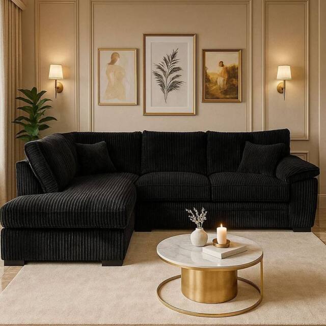Furniture 786 Amalfi Jumbo Cord Left Hand Facing Corner Sofa in Black - image 1
