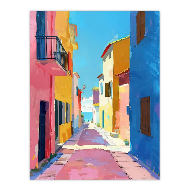 "Artery8 Mediterranean Street Spain Painting Seaside Wall Art Print - Size: W18"" x H24""" - image 1