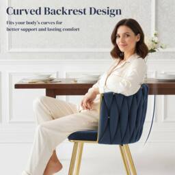 HOMCOM Upholstered Kitchen Chairs Set of 2 with Woven Backrest in Dark Blue - Size: 2 Pack - thumbnail 6