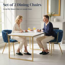 HOMCOM Upholstered Kitchen Chairs Set of 2 with Woven Backrest in Dark Blue - Size: 2 Pack - thumbnail 4