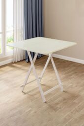 Living and Home 5pcs 80cm Folding Table and 4 Chairs Set Indoor Outdoor Bistro Kitchen Dining Set Furniture in White - thumbnail 2