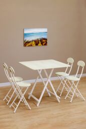 Living and Home 5pcs 80cm Folding Table and 4 Chairs Set Indoor Outdoor Bistro Kitchen Dining Set Furniture in White