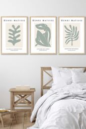 ARTZE Matisse Floral & Nude in Green & Beige Framed Wall Art - Large in Light Oak - Size: W53 cm x H73 cm x D20mm