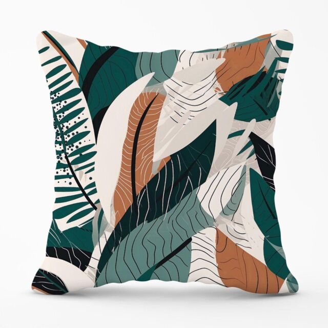Warren Reed - Designer Autumn Tropical Leaves Green Brown Outdoor Cushion - Size: 45 cm x 45 cm - image 1