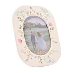 "Love story Wildflower Ceramic Photo Frame 4"" x 6"" Oval Floral in White" - thumbnail 2