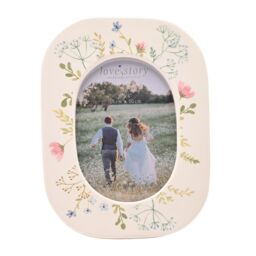 "Love story Wildflower Ceramic Photo Frame 4"" x 6"" Oval Floral in White" - thumbnail 1