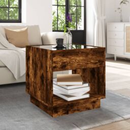 Berkfield Home Coffee Table with Infinity LED Smoked Oak 50x50x50 cm in Brown - Size: 50 x 50 x 50 cm - thumbnail 4