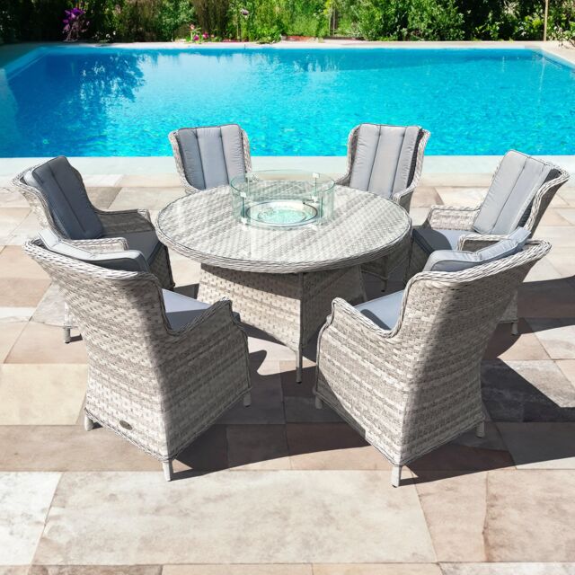 Oseasons Knightsbridge XL Rattan 6 Seat Firepit Dining Set in Dove Grey with Aluminium Frame - image 1