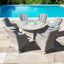 Oseasons Knightsbridge XL Rattan 6 Seat Firepit Dining Set in Dove Grey with Aluminium Frame - thumbnail 1