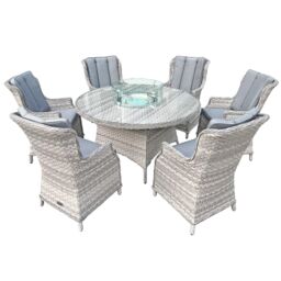 Oseasons Knightsbridge XL Rattan 6 Seat Firepit Dining Set in Dove Grey with Aluminium Frame - thumbnail 2