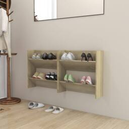 Berkfield Home Wall Shoe Cabinets 2 pcs Sonoma Oak 60x18x60cm Engineered Wood in Light Tan - Size: 60 x 18 x 60 cm - thumbnail 2